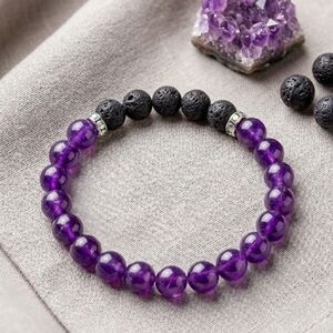 Amethyst purple and lava rock essential oil diffuser aromatherapy bracelet NWT